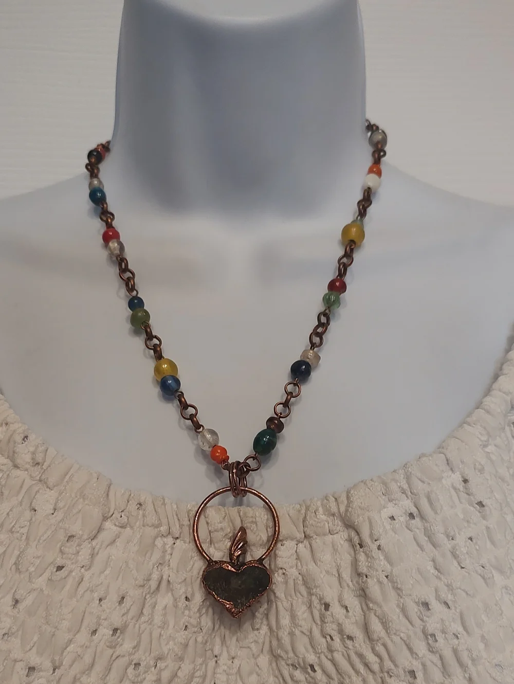 Copper Electroform Raw Labradorite Pendant With Antique Copper Beaded Necklace